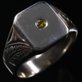 Estate sterling silver yellow diamond signet ring