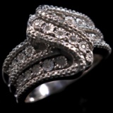 Estate sterling silver diamond double-banded wrap over ring