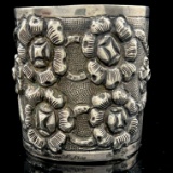 Giant estate sterling silver repousse cuff bracelet
