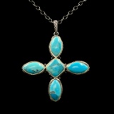 Estate Barse sterling silver turquoise cross necklace