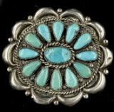 Estate Native American sterling silver turquoise cluster pin
