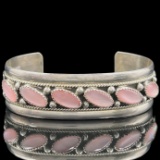 Estate Native American sterling silver pink mother of pearl cuff bracelet