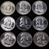 Lot of 9 U.S. Franklin half dollars