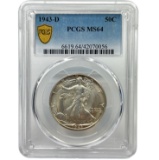 Certified 1943-D U.S. walking Liberty half dollar