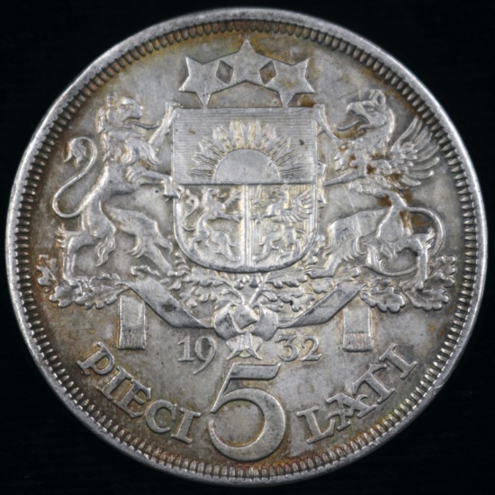 1932 Latvia silver 5 lati