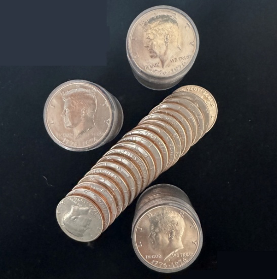Lot of 4 uncirculated rolls of 1976-D U.S. Bicentennial Kennedy half dollars