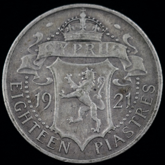 1921 Cyprus silver 18 piastres