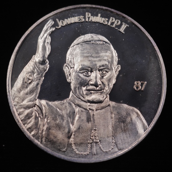 1987 proof 1oz .999 silver Pope John Paul II San Antonio, TX visit commemorative round
