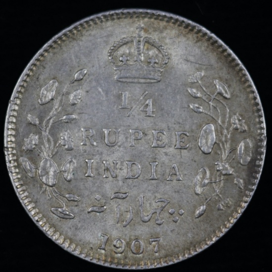 1907 India silver 1/4 rupee