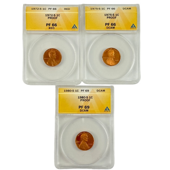 Lot of 3 certified proof U.S. Lincoln cents