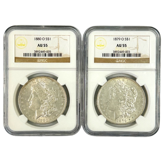 Pair of certified U.S. Morgan silver dollars
