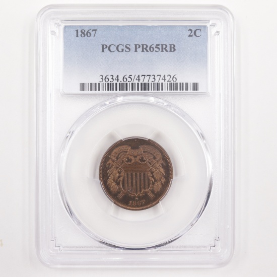 Certified 1867 proof U.S. 2-cent piece