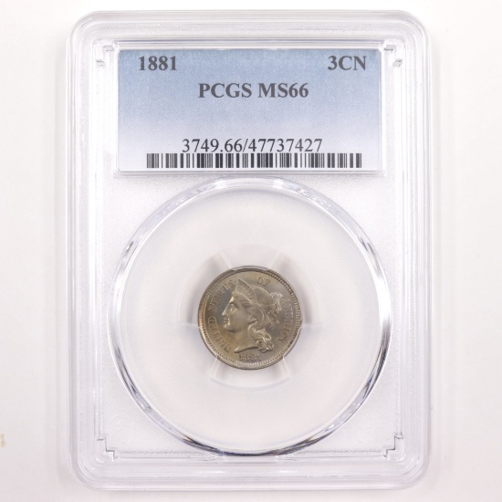 Certified 1881 U.S. 3-cent nickel