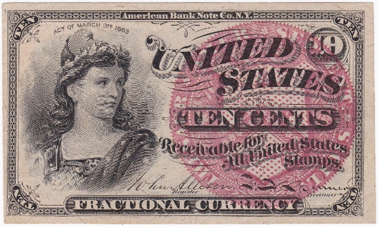 1869-1875 fourth issue U.S. 10-cent fractional currency banknote (F-1258