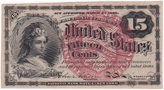1869-1875 fourth issue U.S. 15-cent fractional currency banknote (F-1267)
