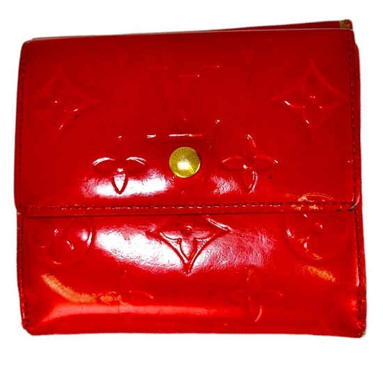 Authentic estate Louis Vuitton Elise Monogram red patent wallet