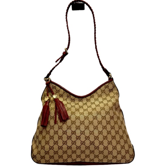 Authentic estate Gucci Burgundy GG Canvas Marrakech hobo purse