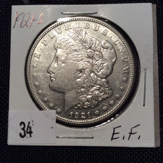 1921-S Morgan Silver Dollar E. F.