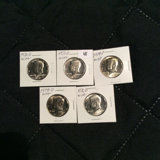 5 Kennedy Half Dollars Mint