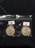 2 Walking Liberty Half Dollars 1943, 1942