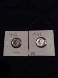 2 Mercury Dimes 1941, 1942