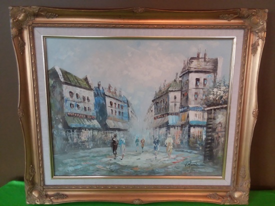 V. Hanin Oil on Canvas Market scene 25"w 22"t