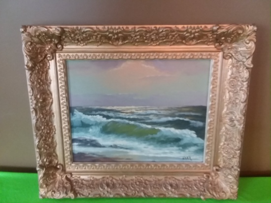 Waar Oil on Canvas ocean scene 19.5"t 17"T