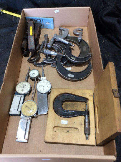 10 Lufkin and Starret Micromiters 5", Dial Indicators and assorted Measurin