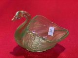Green Glass Swan Salt Dish