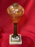 Fenton Marigold Etched Cust Grecian Gold Floral Lamp