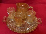 Jeannette Marigold Studs Milk Pitcher 3 Tumblers And Under Tray