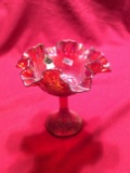 Fenton Red Ruffle Edge Stemmed Compote