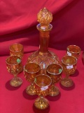 Imperial Marigold Octagon Wine Decanter & Glasses
