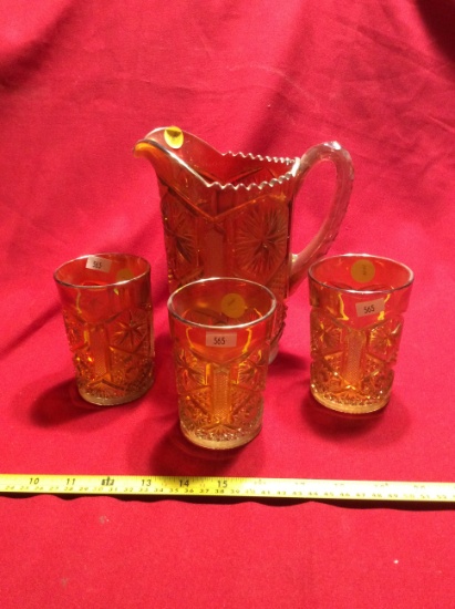 Imperial Marigold Star and File 4 Piece Set, Pitcher and 3 Tumblers