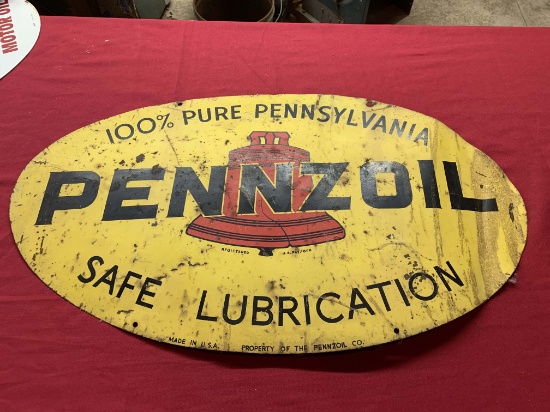 Pennzoil Double Sided Hanging Tin Sign, 31x18 in.