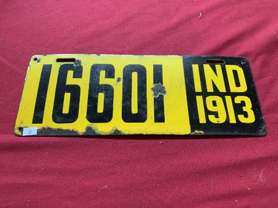 1913 Indiana Enamel License Plate