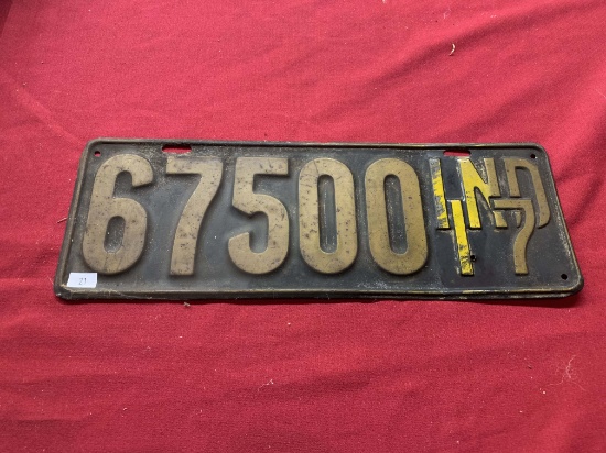 1917 Indiana License Plate, Tin