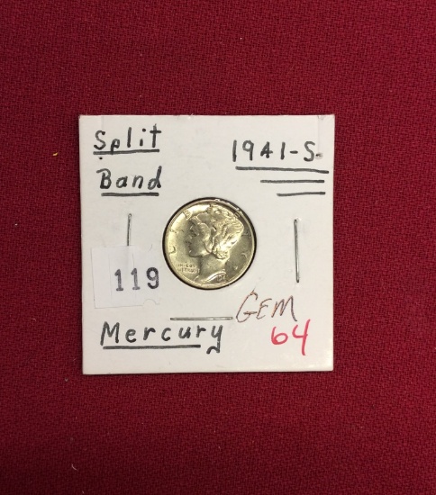 1941 S Mercury Dimes, GEM Quality, Split Band, Race