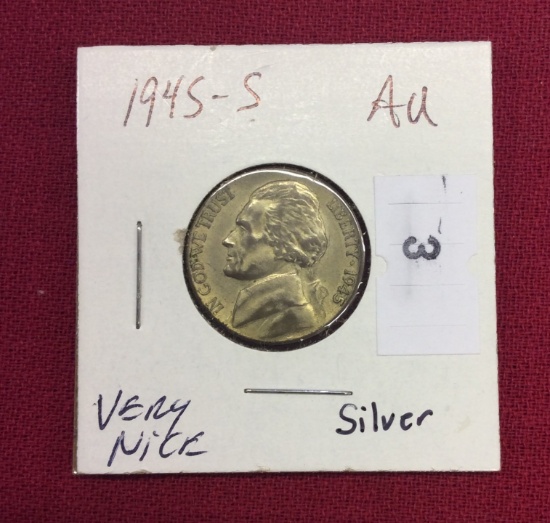 1945 S Silver War Nickel, A.U., Very Nice