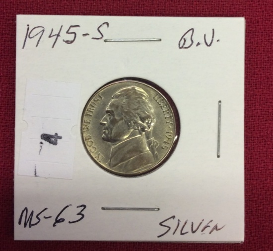 1945 S Silver War Nickel , B.U., MS-63
