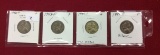 4 Jefferson Silver War Nickels, F-X.F., 1942-P, 1943-P, 1944-P, 1944-D