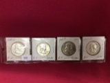4 Franklin Half Dollars, Silver./E.F./A.U., 49-D, 57-D, 63-D, 63-D