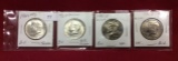4 Kennedy Half Dollars, 1964 Mint/Silver, 68-D Mint Silver, 95-D Mint, 86-D