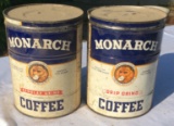 2 Vintage Monarch 2 lbs. Coffee Cans