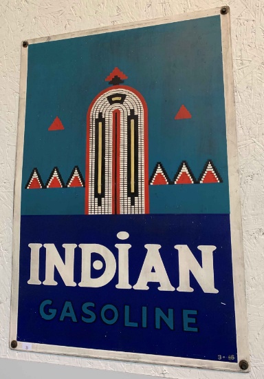 Vintage Indian Gasoline Enamel Sign 17" by 25"