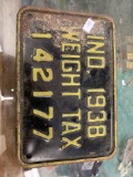 1938 Indiana Weight Tax License Plate