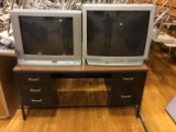 Jvc and Panasonic TVs with Metal Desk