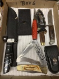 Black Handled Straight Knife in Sheath, China Made (Box 6, 1st from Left in