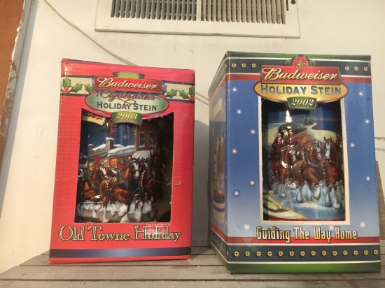 2 Budweiser Holiday Steins - 02' and 03'