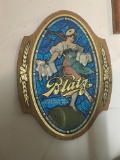 Framed Blatz Beer Mosaic Woman Sign